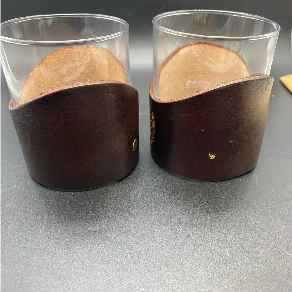 Pair of leather wrapped‎ whiskey glasses Buck design whiskey lover